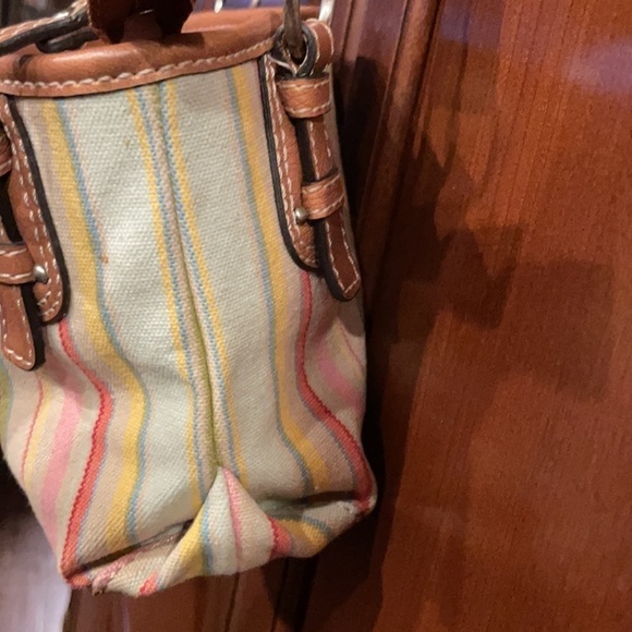 Fossil Striped Multi Colored Leather And Canvas Short Shoulder Bag - Picture 10 of 11
